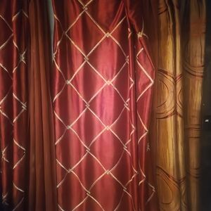 Elegant Red and Brown Curtain Set
